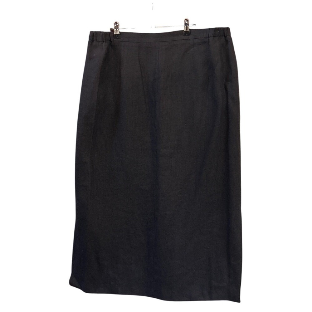 Y2K Harvé Benard 100% Linen Black Midi Skirt XL Minimal Classic Office Chic